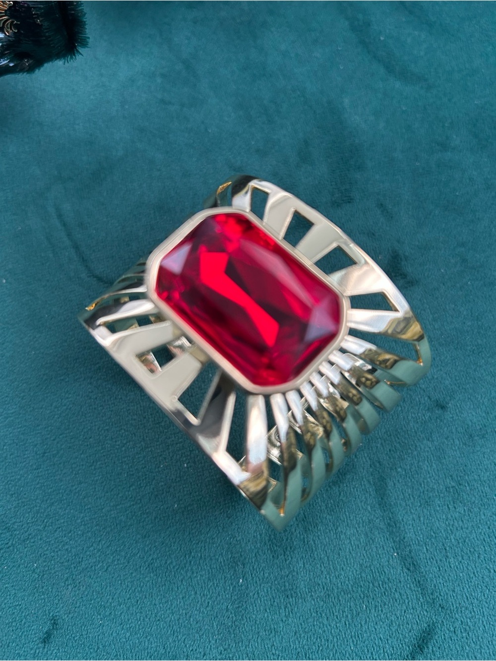 Heidi Daus Gold-Tone Cuff Bracelet with Vibrant Red Stone